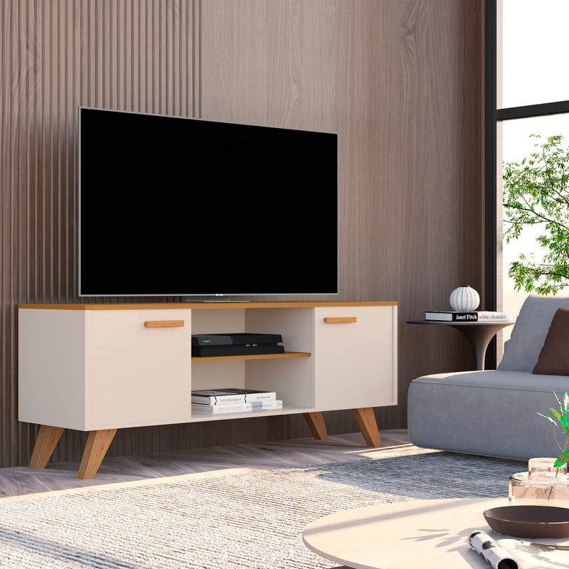 Rack Para Sala de Estar, Estante para TV Moderno Com Prateleiras Rebeca para até 50 Polegadas Nature
