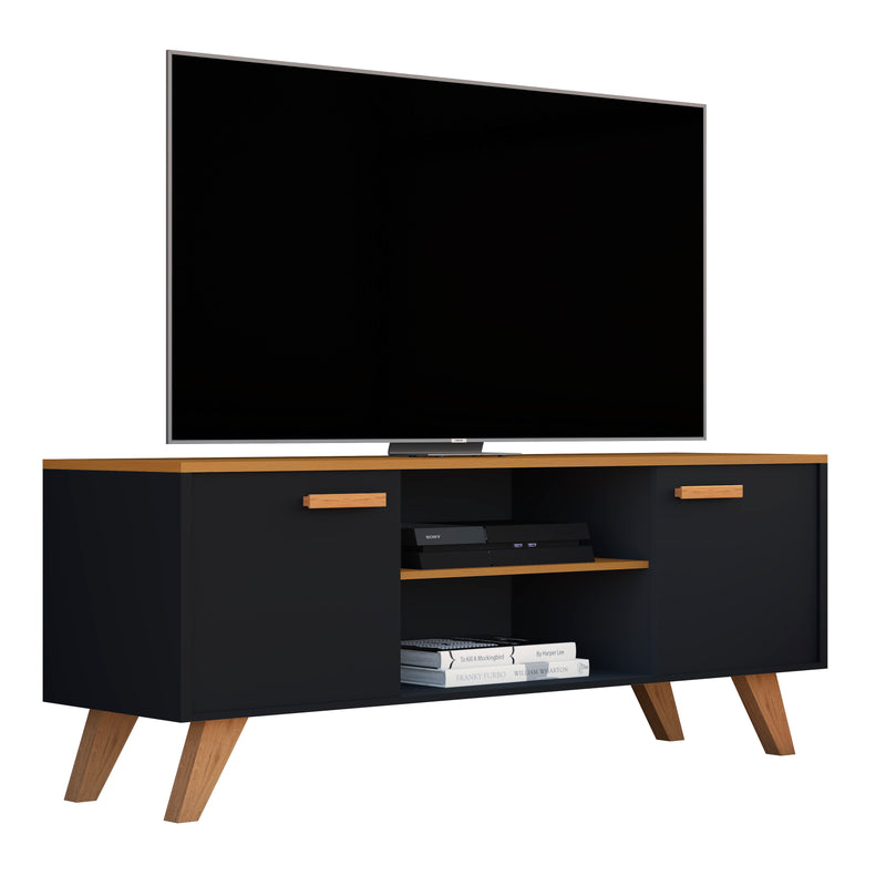 Rack Para Sala de Estar, Estante para TV Moderno Com Prateleiras Rebeca para até 50 Polegadas Nature