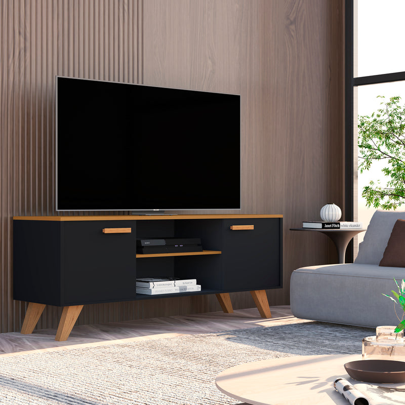 Rack Para Sala de Estar, Estante para TV Moderno Com Prateleiras Rebeca para até 50 Polegadas Nature