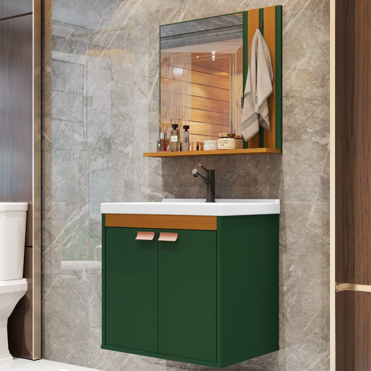 Gabinete para Banheiro Pallas – Conjunto com Cuba, Espelheira e Prateleira, Compacto e Sofisticado