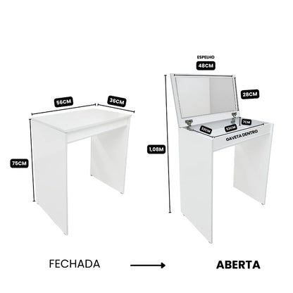 Penteadeira Quimera com Espelho – Compacta e Funcional para Quarto ou Camarim, Cor Branco