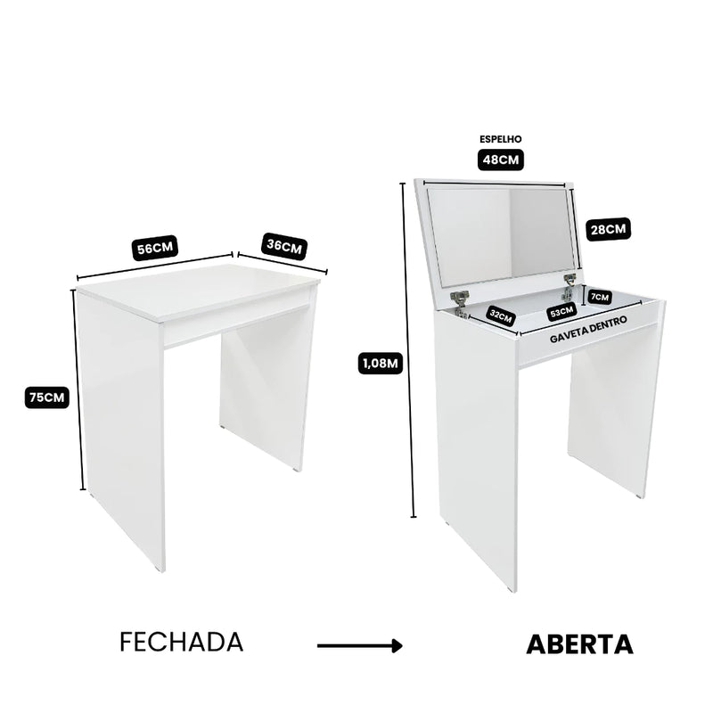 Penteadeira Quimera com Espelho – Compacta e Funcional para Quarto ou Camarim, Cor Branco