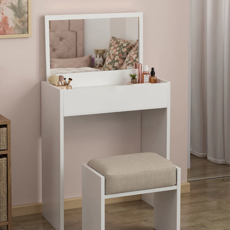 Penteadeira Quimera com Espelho – Compacta e Funcional para Quarto ou Camarim, Cor Branco