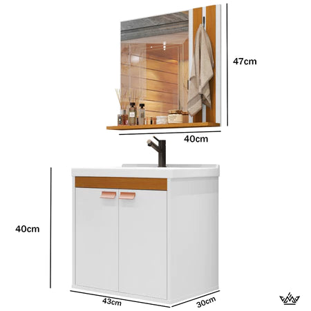 Gabinete para Banheiro Pallas – Conjunto com Cuba, Espelheira e Prateleira, Compacto e Sofisticado