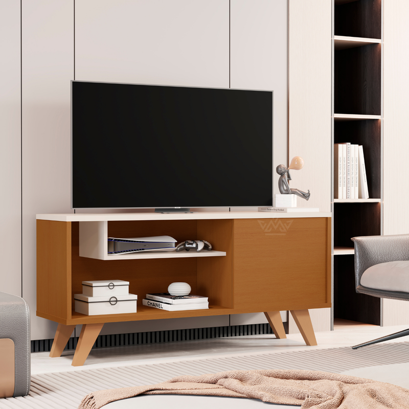 Rack para TV até 46 Polegadas Heitor – Compacto, Moderno com Portas e Nichos Organizadores