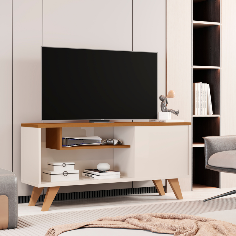 Rack para TV até 46 Polegadas Heitor – Compacto, Moderno com Portas e Nichos Organizadores